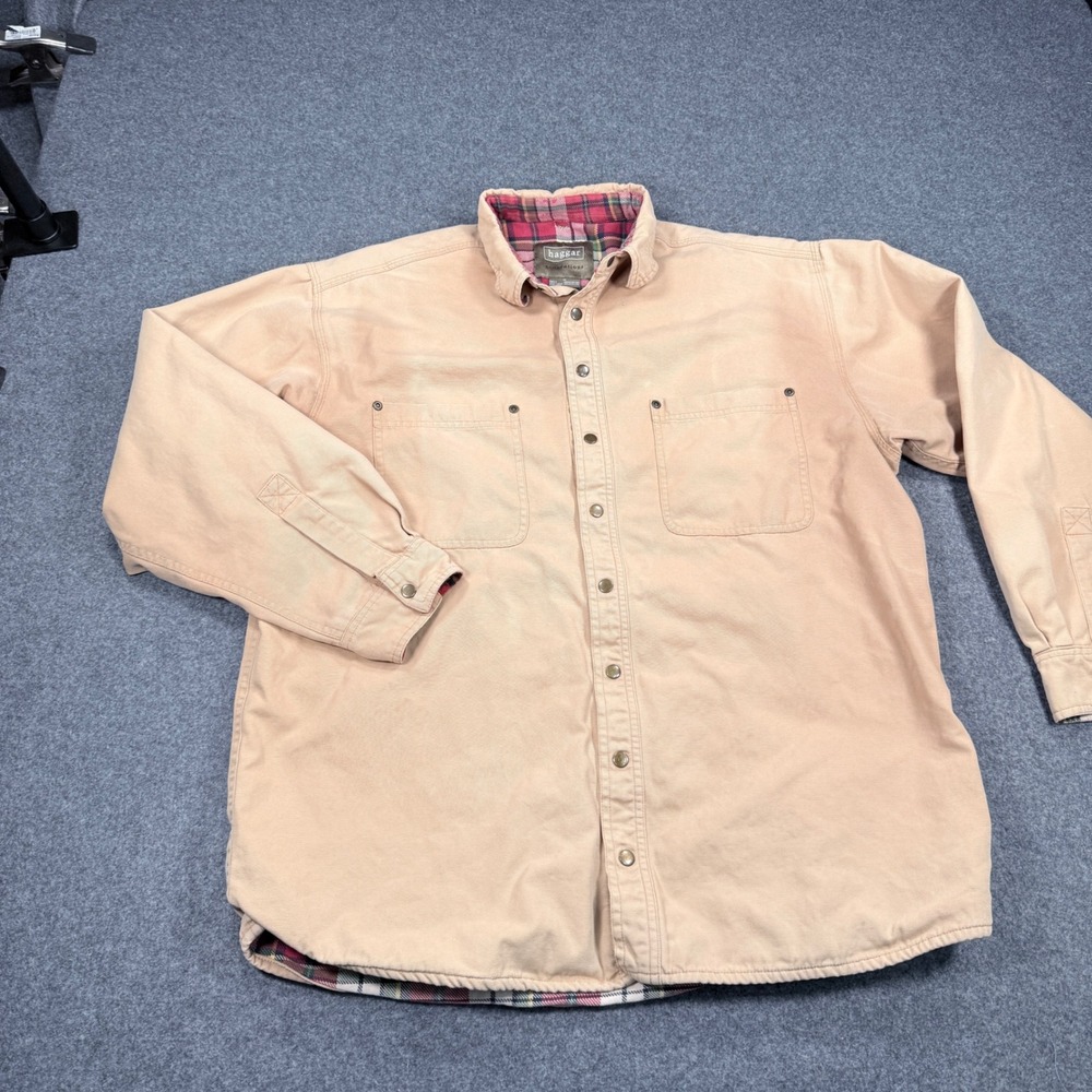 Haggar Generations Mens Medium Tan Canvas Flannel Lined Snap Front Shacket
